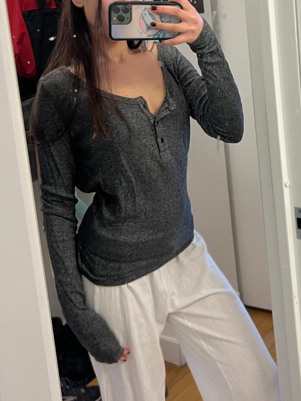 Super soft Brandy Melville gray sweater Henley top. No flaws!